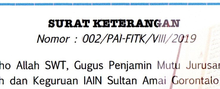 Surat Keterangan Baca Tulis Al-Qur'an